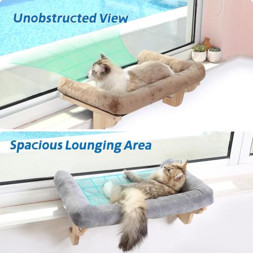 Zakkart Cat Perch for Window Sill with Bolster - Orthopedic Hammock Design with Premium Hardwood & Robust Metal Frame - Cat Window Seat for Large Cats and Kittens -Gray