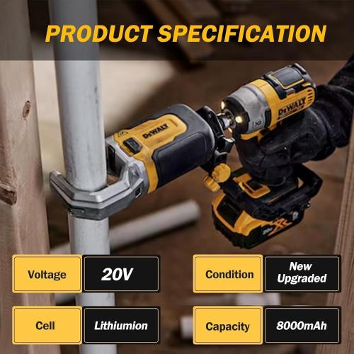 2-Pack 8000mAh Replacement for Dewalt 20V MAX Battery - Compatible with DCB200 DCB206 DCB207 DCB201 and Cordless Tools, High Capacity & Long-Lasting Power