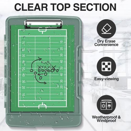 Sooez Original Clipboard with 2 Storage & Pen Holder, Heavy Duty Clip Boards 8.5x11 with Dual Storage, Clearview Dry Erase Coach Clipboard with Real Hinge, High Capacity, School & Office Supplies
