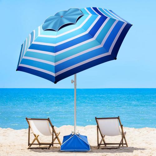Fisqueen 8FT Large Beach Umbrella with Wind Resistance Sand Anchor Sand Bag, Portable Outdoor Umbrella with UPF50  UV Protection, Tilt Sun Shelter for Beach, Patio, Yard