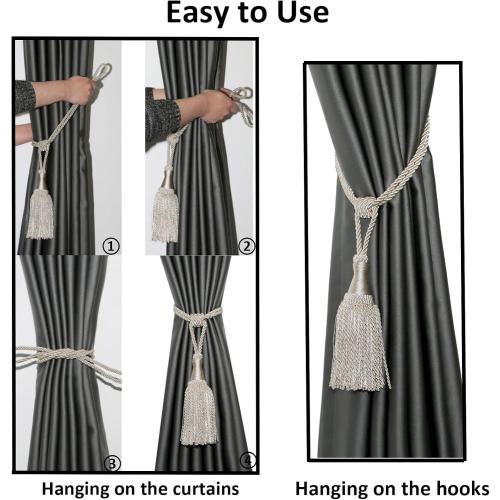 2 Pack Rope Large Curtain Tiebacks with Tassel Curtain Holdbacks