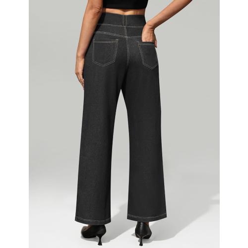 Size M AVAMO Wide Leg Stretchy Jeans for Women Pull On High Elastic Waist Sweatpant Jeans Trendy Baggy Straight Denim Pants