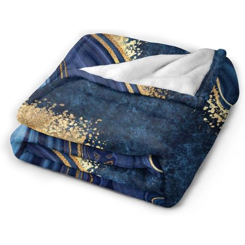 Perinsto Blue Painted Marble Throw Blanket Ultra Soft Warm All Season Marbling Painting Decorative Fleece Blankets for Bed Chair Car Sofa Couch Bedroom