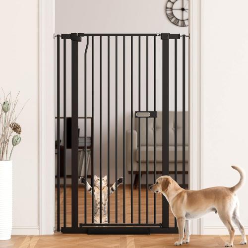 Size 55.1 Color Black Extra Tall Cat Gate 55.1 for Doorways, 30.1-33.8 Wide High Pressure Mounted Baby Dog Pet Gate for Stairs, 1.37 Gap No Drilling Auto Close for Hallways/Kitchen, Black