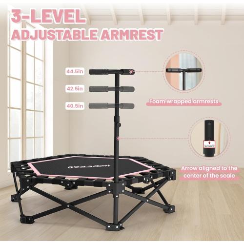 HXD-ERGO Foldable Mini Trampoline, 42'' Rebounder Trampoline with Adjustable Foam Handle, Fitness Trampoline for Indoor, Outdoor, Home Gym,Max Load 460lbs