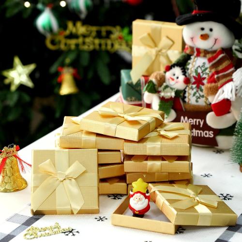 Fullhawl 12 Pcs Christmas Gift Card Holder Boxes with Bow Xmas Greeting Card Present Wrap Boxes Money Holders Party Favor Decor for Wedding Xmas Party Supplies Decorations(Golden)