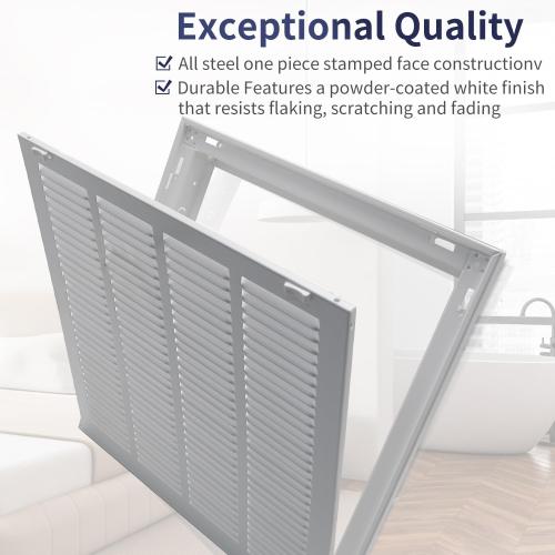 18W x 18H [Duct Opening Size] Steel Return Air Filter Grille - Removable Face/Door for 1 inch Filters -HVAC Vent Cover Grill - White [Outer Dimensions: 20 5/8W X 20 5/8H]