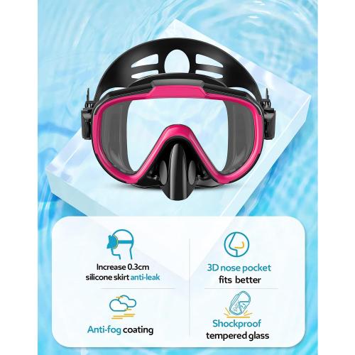 Color Pink Snorkel Set with Fins for Adults, Snorkeling Gear for Adults Men and Women, Snorkle, Mask Set Adults Dry Top Snorkel Mask Combo Set with Travel Bag for Snorkeling, Diving, Swimming