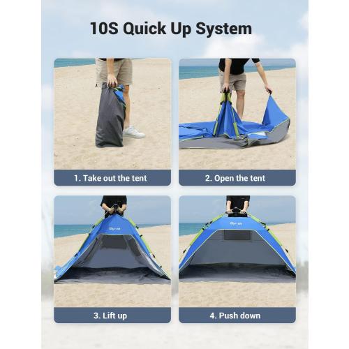 Glymnis Pop Up Beach Tent Sun Shade Shelter for 3-4 Person with UPF 50 , Lightweight & Easy Setup, Vent Windows & Zippered Door, Extended Floor Family Instant Beach Tent