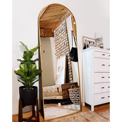 Floor Mirror, Full Length Mirror with Stand, Arched Wall Mirror, Gold Floor Mirror Freestanding, Wall Mounted Mirror for Bedroom Living Room, Gold