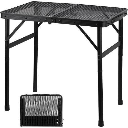 Camping Table with Mesh Desktop, Lightweight & Portable Small Folding Grill Table, Height Adjustable Metal Outdoor Table for Camp, Cooking, BBQ, RV, Picnic-2 FT Black