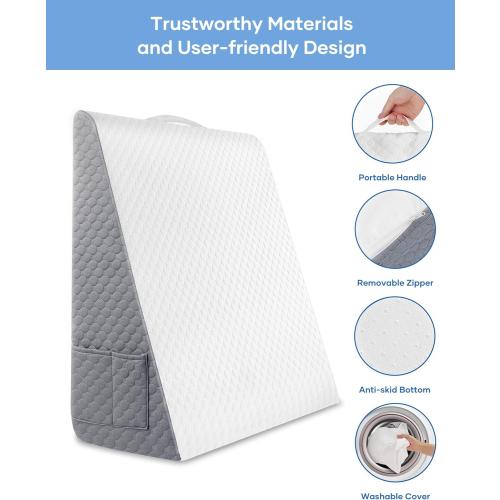 Forias Wedge Pillow 12 Bed Wedge Pillow for Sleeping Wedge Pillow for After Surgery Triangle Pillow Wedge for Acid Reflux Snoring Heartburn Back Pain, Machine Wash Cover | Memory Foam Top