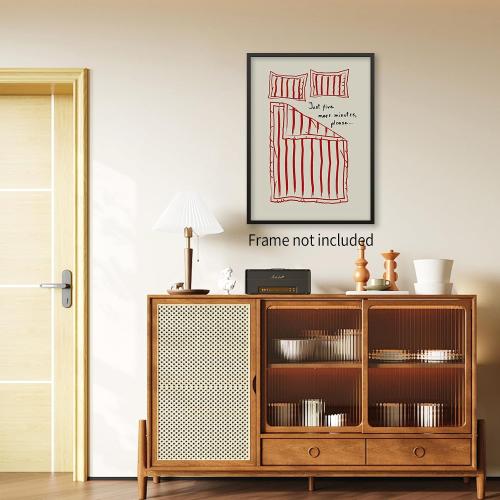Lmuwecno Minimalist Funny Red Wall Art Retro Cute Fun Quotes Posters Trendy Mid Century Hand Drawn Painting Canvas Prints for Bedroom Dorm Wall Decor Unframed