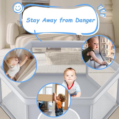 55x55 Inch Hexagonal Baby Playpen, Playpen for Babies and Toddlers, Baby Play Pen Design with External Zipper Gate, Baby Play Yard with Non-Slip Suction Cups on The Bottom, Baby Fence