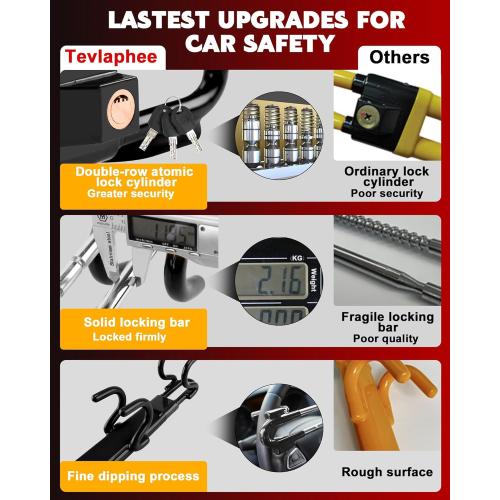 Tevlaphee Steering Wheel Lock Anti-Theft Car Device Heavy Duty Security Car Lock Antitheft Locking Devices Great Deterrent Adjustable Car Wheel Lock Anti Theft for Vehicle Truck with 3 Keys(Black)
