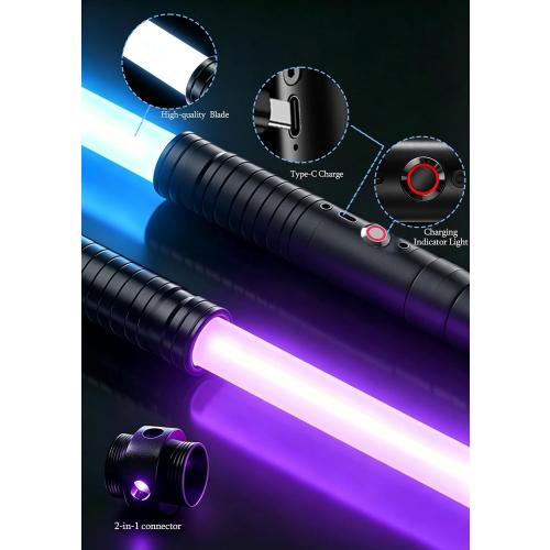 jvmusaber Lightsaber, 2-in-1 Dueling Light Saber 20 Colors for Adult-2PCs | 4 FX Sound and Motion Sensors Metal Hilt Dueling Light Saber Theme Parties Halloween Decoration Cosplay Birthday Gifts