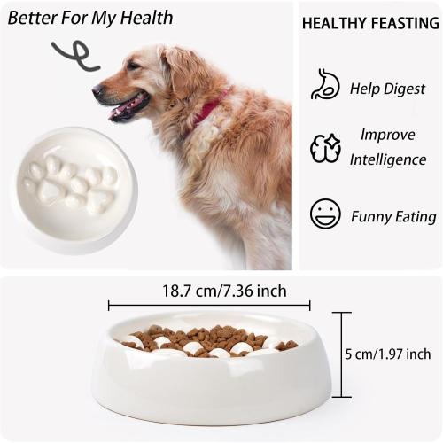 Slow Feeder Dog Bowls Ceramic, Non-Slip Slow Feeder Bowl for Small Medium Dogs & Cats, Puzzle Puppy Food Dish for Fast Eater