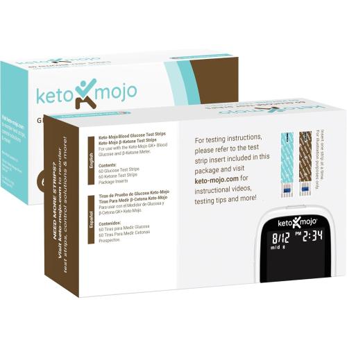 KETO-MOJO Blood Glucose and Ketone Test Strips Combo Pack | 60 Glucose   60 Ketone Strips (120 Count) | for Use Only with GK  Meter