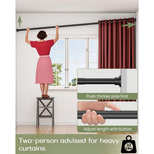 ALLZONE Tension Curtain Rod for Window, 83-123 Inches, Heavy Duty Curtain Rods No Drilling, Non-Slip Bathroom Shower Tension Rod, Renter Friendly, Adjustable, Spring Loaded, Extra Long, Black