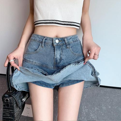 Size XL SMIUPIN Women's Casual Denim Mini Skirt Ruffled Slim A-line Pleated Jean Short Skirt