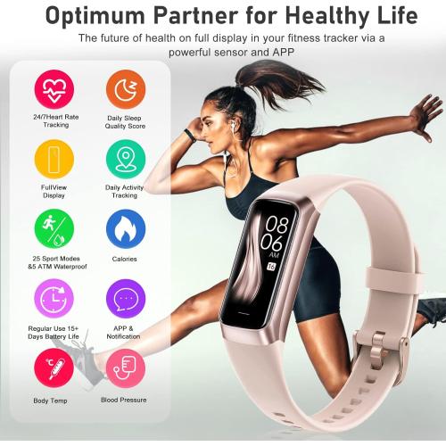Black Fitness Tracker with 24/7 Heart Rate, Blood Oxygen Blood Pressure Sleep Monitor, Activity Trackers 5 ATM Waterproof,Step Calorie Counter Pedometer Health Smart Watch for Women Men
