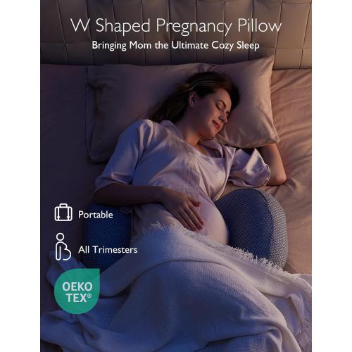 Momcozy Portable Pregnancy Pillow - Adjustable W Shaped Maternity Pillow | Wedge Pillow for Back, Belly and Hip Support for Pregnant Women, Space-saving Ideal for Traveling, Breathable Removable Cover