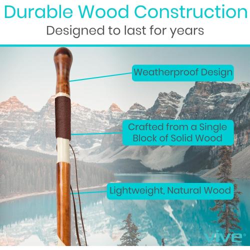BROWN AND CREAM Vive Wooden Walking Stick - Willow Cane for Seniors Hiking & Balance - Heavy Duty Carved Twisted Wood Sticks for Men & Women - Stylish Support Pole for Outdoor Trekking & Weight Bearing