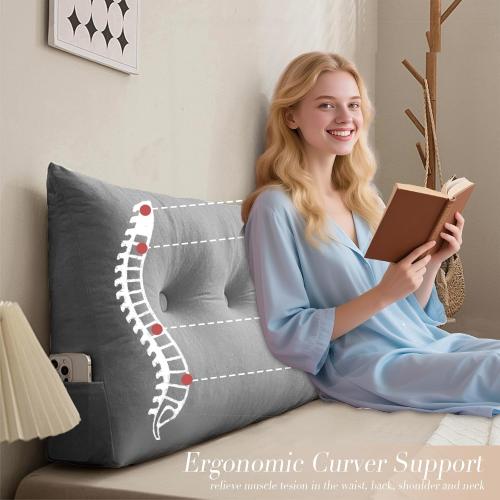 Size medium Color Grey Triangular Wedge Headboard Pillows Twin Dorm Headboard Pillow Long Backrest Positioning Support for Sleeping Back Pillow for Bed Sitting Up Wedge Pillow Reading Bed Lumbar Pillow