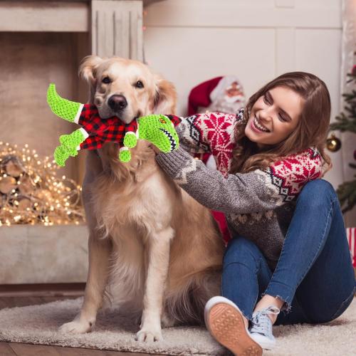 Christmas Dog Toy for Large Breeds - Squeaky Plush Tug of War Toy with Crinkled Paper - Stuffed Animal to Keep Dogs Busy