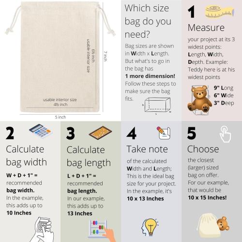 PALTERWEAR 100 Percent Cotton Drawstring Bags, Reusable Quality with Double String, For Pantry Gifts Kitchen - Pack of 6 (Natural Beige, 5 x 7 Inch)