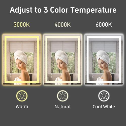 32x 24 LED Bathroom Mirror with Lights, Dimmable, Double Lights, Backlit   Front Lit, 3 Colors Led Mirror for Bathroom, Lighted Bathroom Vanity Mirror, Tempered Glass(Horizontal/Vertical)