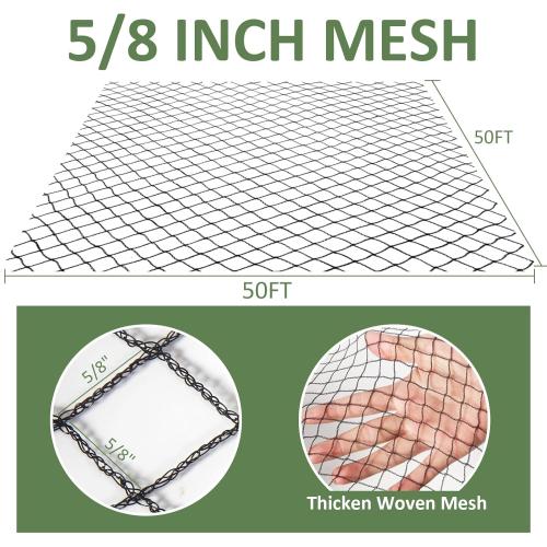 Heavy Duty Garden Netting with 5/8 Mesh, 50x50 Ft Extra Strong Woven Poultry Netting Plant Protection Netting for Fruit Trees, Vegetables & Flowers, Animal Fencing Against Birds, Deer, Poultry
