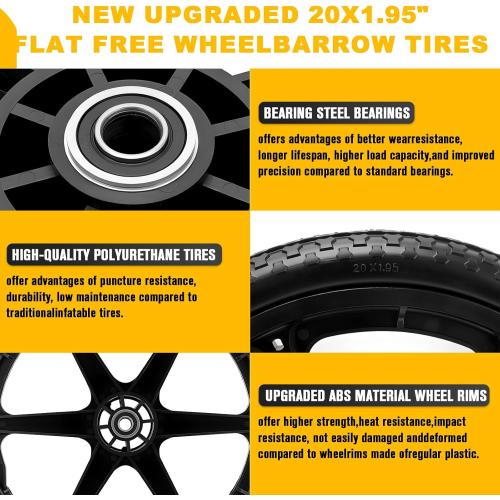 20 Flat Free Wheels Compatible with rubbermaid Wheelbarrow Tires (5/8 inch bearing)