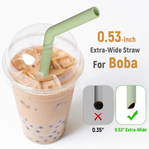 NiHome 6 PCS Extra Wide Reusable Bent Silicone Straws for Boba & Smoothies