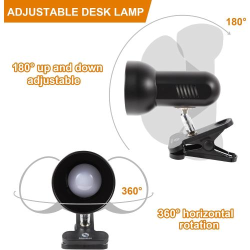 RONG&LAN LED Metal Clip On Light Clip on Lamp for Desk, 360° Adjustable Clamp Reading Light for Bed, Eye-Friendly Book Night Light for Desk Bed Table Dorm Room Bedroom Office Reading SUN-86 Black