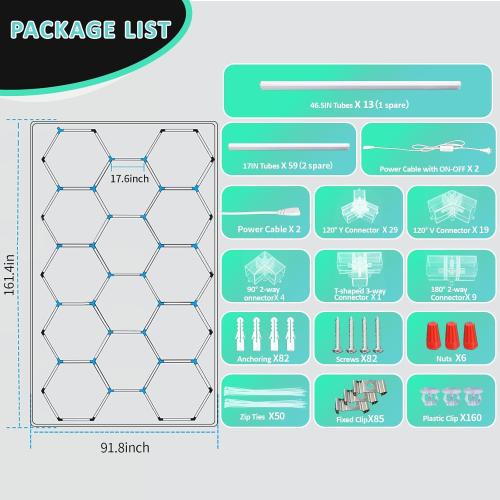 Hexagon Lights: Higher Brightness 900W, 96,200 LM, 6,500K Hexagon Garage Lights with Rectangle Frame, Hexagon LED Lights 14 Grid for Garage, Shopping Mall, Workshop