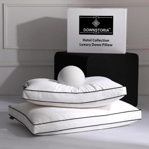 DOWNSTORIA Feather Down Pillows King Size Set of 2 with Gusset, Luxury Hotel Collection Bed Pillow 2 Pack, Down Surrounded Pillows for Sleeping, Soft for Side, Back Sleepers 20x36 in.