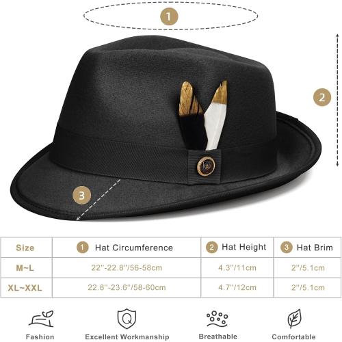 FADACHY Fedora Hats for Men & Women Short Brim Felt hat Trilby Fedora with Feather Panama Dress Hat