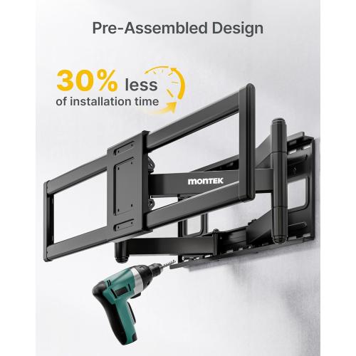 monTEK Heavy Duty XXL Full Motion TV Wall Mount for 60-120 inch Extra Large TVs, Holds 265 lbs, Max VESA 900x600, 27.7 Extension, Swivel & Tilt, Preassembled, Fits 12–24 Studs, LED/LCD/OLED 4K/8K
