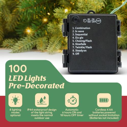 2 pack Size 4FT Christmas Tree with 100 Lights, Potted Artificial Christmas Tree Outdoor Decor 8 Mode Timer Waterproof with Real-Like Tips & Round Branches for Front Door, Porch, 2 Pack (Green) (Green)