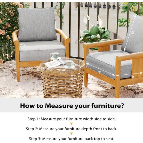 Sundale Outdoor Olefin Deep Seat Cushion, Patio Chair Cushion and Pillow, Water-Resistant Sectional Sofa Pad with Straps Light Gray, 23 x 26 x 6 Inches