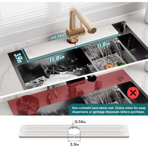 Faucet Mat for Kitchen Sink – Diatomite Stone Drying Mat & Sink Protector, Prevent Moisture – Sink Splash Guard Water-Absorbing Stone Tray for Bathroom Counter (Light Grey,23.6 x 3.9)