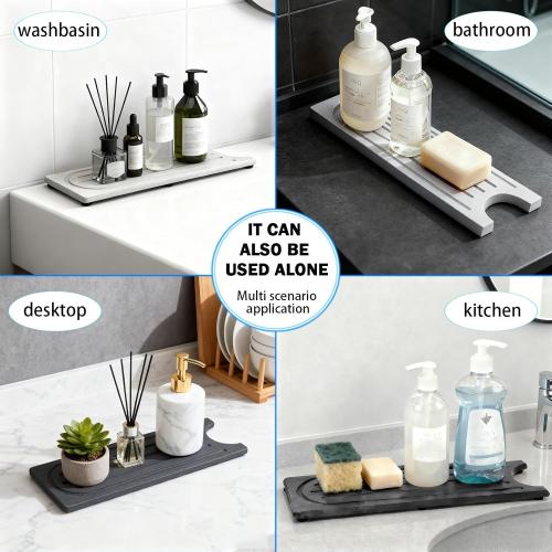 Fast Drying Stone Faucet Mat for Kitchen Sink with Raised Feet, Water Absorbent Diatomite Stone Sink Tray, Faucet Sink Splash Guard, Prevents Moisture Buildup, Durable Protector for Bathroom Counter