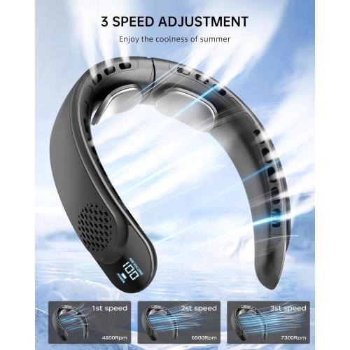 Portable Neck Fan, 4 Turbo Neck Fan, 4000 mAh Battery Operated, USB Rechargeable Personal Fan, 3 Speeds, 360° Cooling Airflow, LED Display, Wearable Fan for Home, Office, Travel, Gifts
