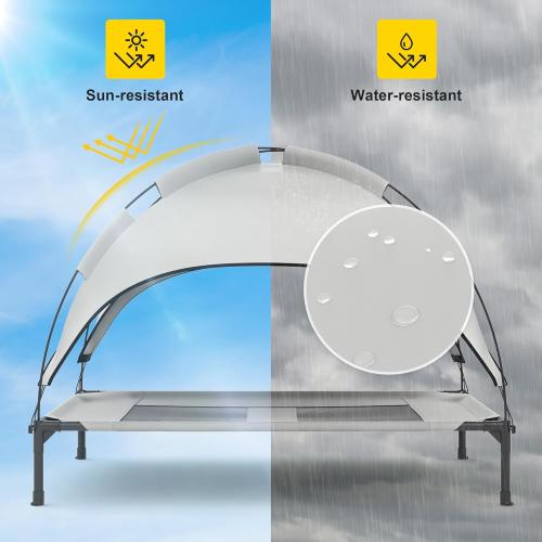 GOJOOASIS Outdoor Dog Bed with Canopy, Waterproof Outside Dog Cots Pet Bed with Removable Canopy Tent, Cat Bed Shelter, Lifted Camping Pet Bed for Medium Dogs (Grey)