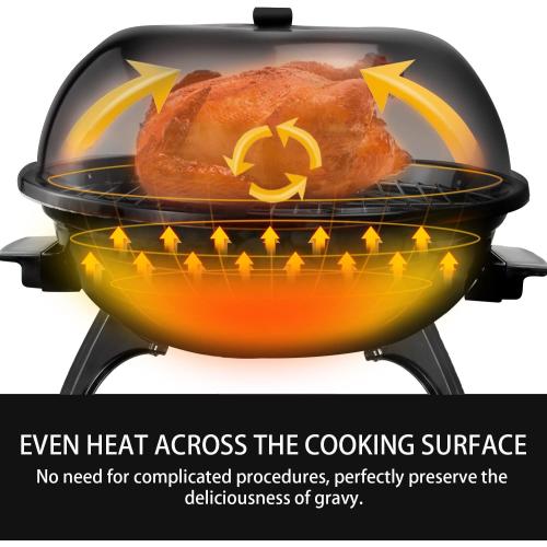 Electric Grill, Techwood Outdoor Electric BBQ Grill, Portable1600W Tabletop Grill for Party, Patio & Backyard Use, Black