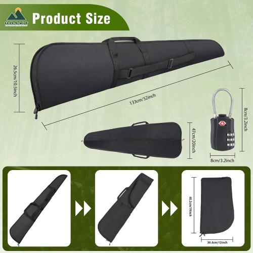 Color Black Shotgun Case with TSA locks, Rifle Case 52 Thick Padding, Gun Cases with Lockable Zippers and Adjustable Shoulder Strap