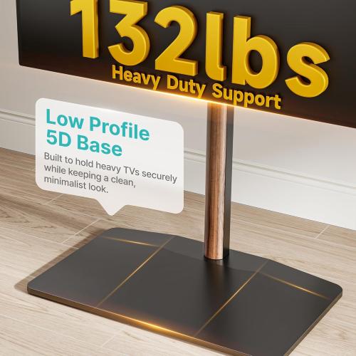 Pegzone Universal Swivel TV Stand with Wood for 32-85 Inch LCD LED OLED Screen, Holds 132 Lbs, Height Adjustable Floor TV Stand, Max VESA 600 * 400mm, Black, for Bedroom Living Room