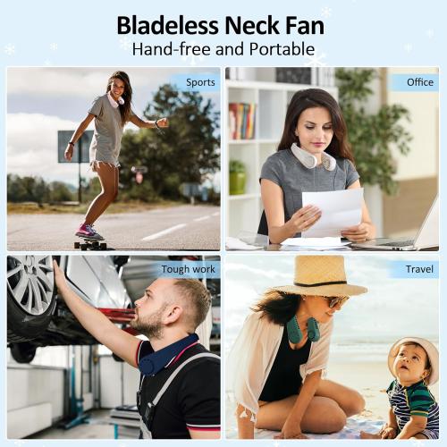 Navy Blue Portable Bladeless Hanging Neck Fans with Screen Display and 5 Speeds Levels, USB Rechargeable, 360° Cooling Wearable Personal Fan for Work Travel Sport Outdoor (Blue)