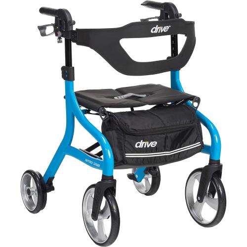 Drive Medical Nitro Sprint Foldable Rollator Walker with Seat, Standard Height Lightweight Rollator with Large Wheels, Folding Rolling Walker, Walker Rollator with Seat, Blue